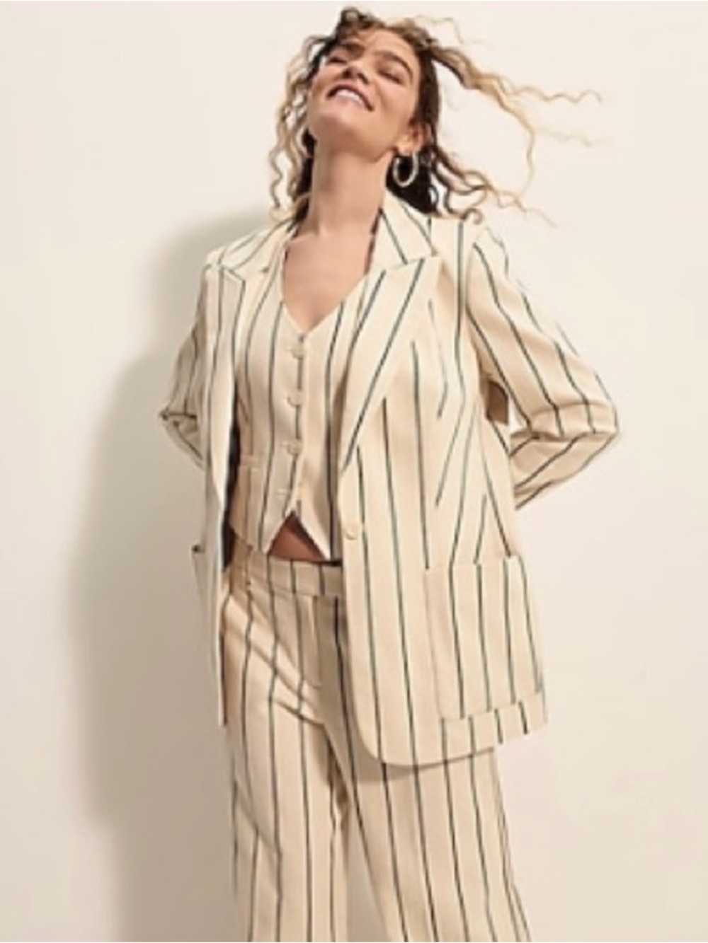 NWOT 100% Cotton Cream Pinstripe Blazer